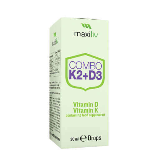 Maxiliv Combo Vitamin K2 D3 Drops packaging, a dietary supplement for ...